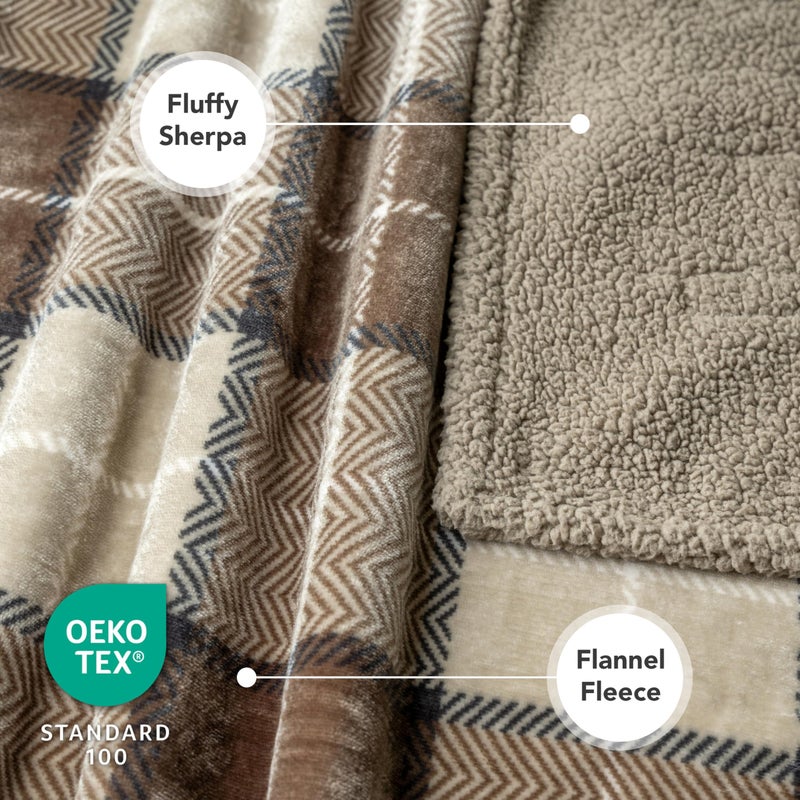 PetAmi Waterproof Dog Blanket for Medium Large Dog Puppy Cat Throw for Couch Cover Leakproof Protection, Sherpa Fleece, Reversible Soft Washable 60x40 Plaid Taupe - Image 4